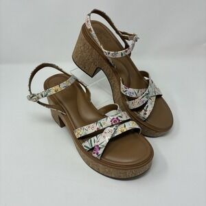 Naturalizer Satin Pearl Floral Strap Sandal Multicolor Chunky Cork‎ Womens 10